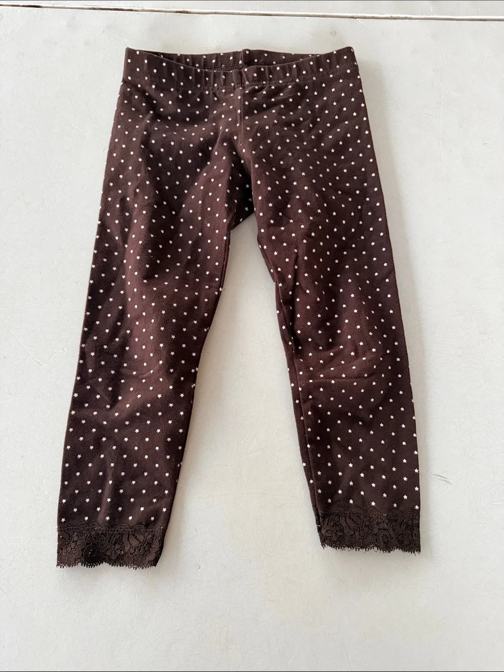 BabyGAP Brown Leggings with Cream Polka Dots and Lace Hem